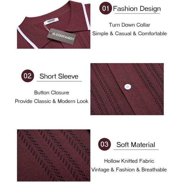 ❤️Men's Red Button Down Shirt Vintage Short Sleeve Shirts Casual Beach Tops - Picture 5 of 6